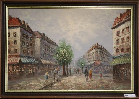 Burnett, oil on canvas, Paris street scene, signed, 59 x 89cm